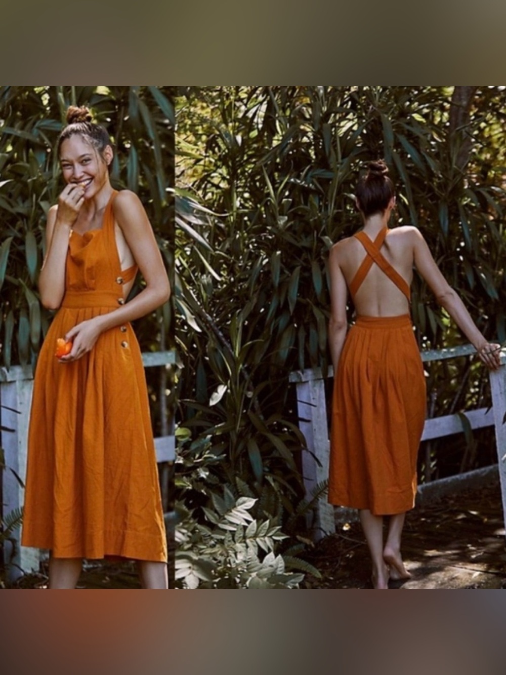 Free People Dress Women’s Size 12 Lula Backless Apron Cotton Midi Burnt Orange